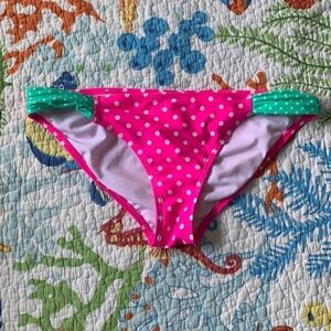 Hot Water Pink and green with white polkadot bikini bottoms, size Large